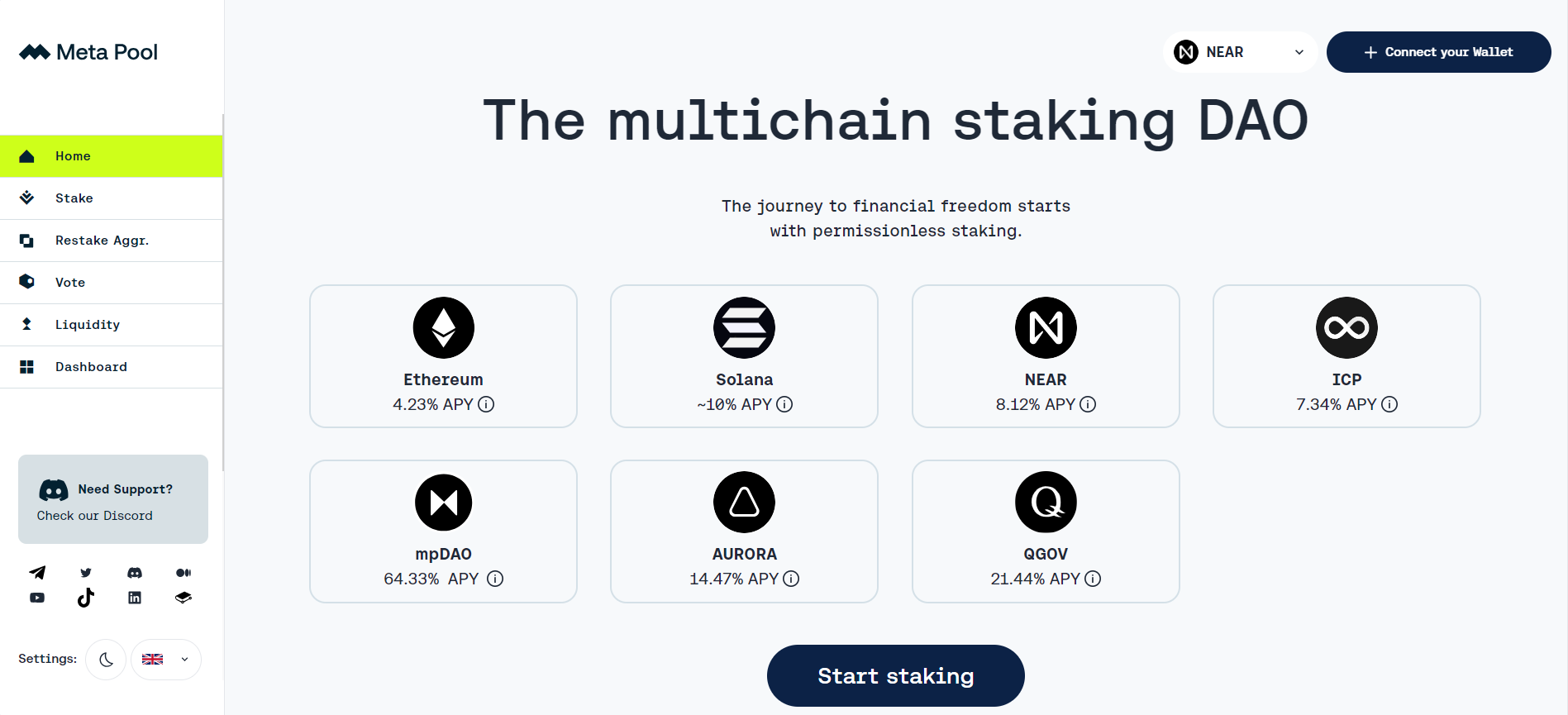 Seamless staking for NEAR, Aurora, ETH, META.